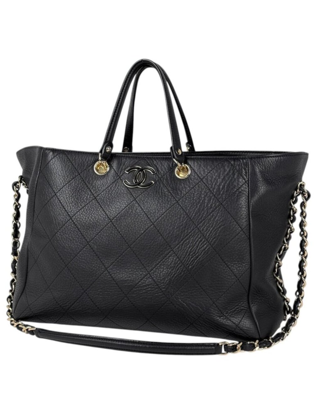 Chanel Tote Bag Small Shopping CC Logo 2-Way Leather Black